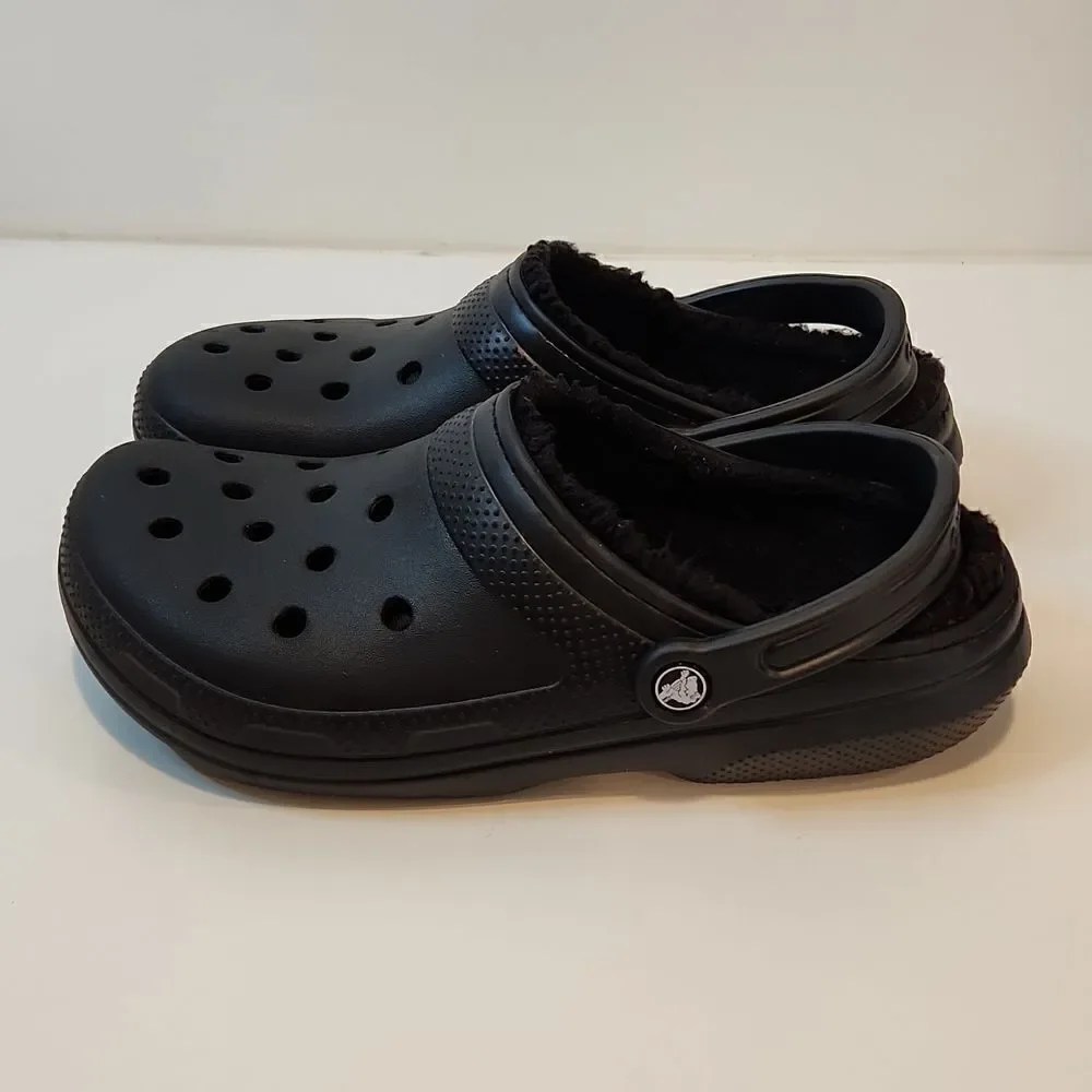 Crocs 203591 Black Faux Fur Lined Dual Comfort Clogs Size Mens 9 Womens 11 NICE!
